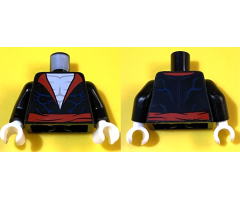 Torso Jacket with Red Collar and Lapels, Belt, Dark Blue Muscle Contour Lines, White Bare Chest Pattern (Morbius) / Black Arms / White Hands