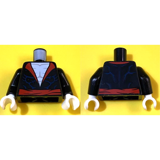Torso Jacket with Red Collar and Lapels, Belt, Dark Blue Muscle Contour Lines, White Bare Chest Pattern (Morbius) / Black Arms / White Hands