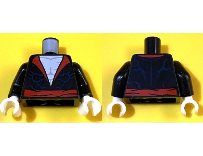 Torso Jacket with Red Collar and Lapels, Belt, Dark Blue Muscle Contour Lines, White Bare Chest Pattern (Morbius) / Black Arms / White Hands