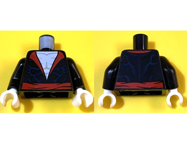 Torso Jacket with Red Collar and Lapels, Belt, Dark Blue Muscle Contour Lines, White Bare Chest Pattern (Morbius) / Black Arms / White Hands