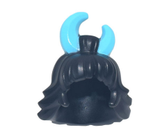 Minifigure, Hair Female Bangs and Flipped Ends, Bun on Top with Medium Azure Cresent Moon Pattern