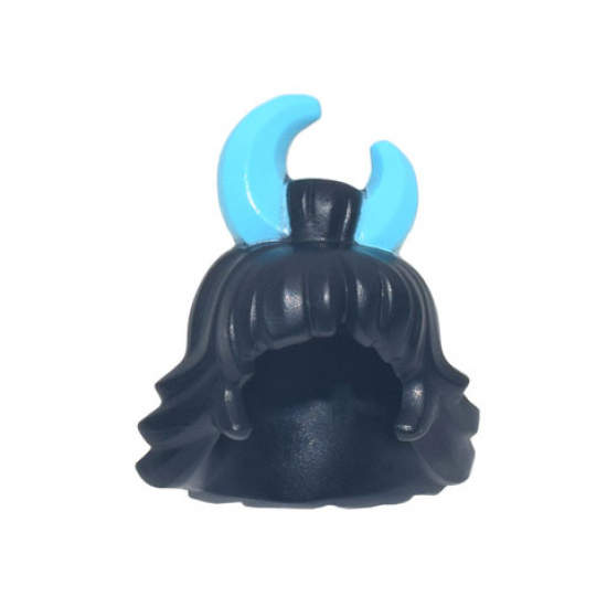 Minifigure, Hair Female Bangs and Flipped Ends, Bun on Top with Medium Azure Cresent Moon Pattern