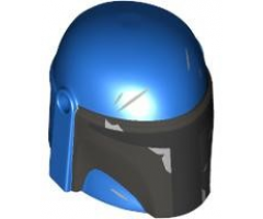 Minifigure, Headgear Helmet with Holes, SW Mandalorian with Dark Silver Front and Cheek Indents, Black Visor and Silver Battle Damage Pattern