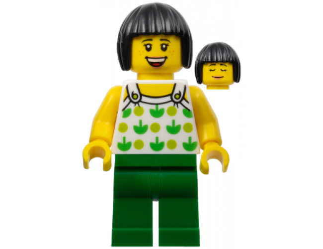 Female, Black Short Hair, White Top with Green Apples and Lime Dots, Green Legs (Ludo Green)