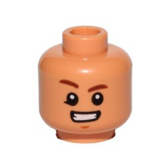 Minifigure, Head Brown Eyebrows, Raised Right Eyebrow, Chin Dimple, Smile with Teeth Pattern (SW Rowan)