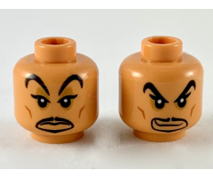 Minifigure, Head Dual Sided Large Black Eyebrows, Dark Orange Cheek Lines, Black Goatee, Passive / Crooked Smirk Pattern