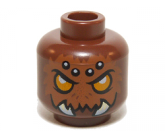 Minifigure, Head Alien Chima Spider with Bright Light Orange Eyes, Dark Orange Fur, Black and White Spots on Forehead, and White Fangs Pattern