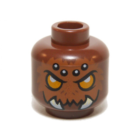 Minifigure, Head Alien Chima Spider with Bright Light Orange Eyes, Dark Orange Fur, Black and White Spots on Forehead, and White Fangs Pattern