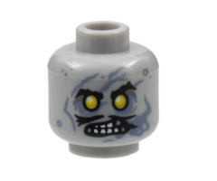 Minifigure, Head Alien Zombie Black Eyebrows and Moustache, Yellow Eyes, Open Mouth with Teeth, Sand Blue Streaks Pattern