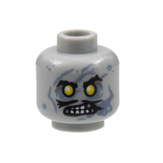 Minifigure, Head Alien Zombie Black Eyebrows and Moustache, Yellow Eyes, Open Mouth with Teeth, Sand Blue Streaks Pattern