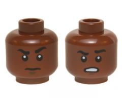Minifigure, Head Dual Sided Black Eyebrows, White Pupils, Raised Eyebrow / Open Mouth Scowling Teeth Pattern (Finn)