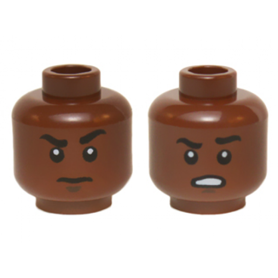 Minifigure, Head Dual Sided Black Eyebrows, White Pupils, Raised Eyebrow / Open Mouth Scowling Teeth Pattern (Finn)