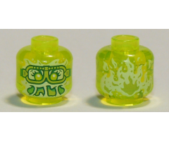 Minifigure, Head Alien Ghost with Yellowish Green Face, Slime Mouth, Glasses and Flames in Back Pattern