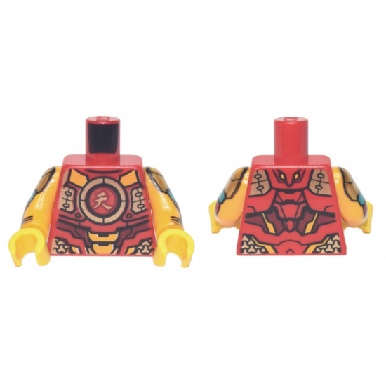 Torso Armor Dark Red and Gold Plates, Chinese Logogram '?' (Sky) Pattern / Bright Light Orange Arms with Armor Pattern / Yellow Hands