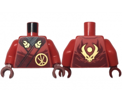 Torso Robe Dark Red Straps, Gold Buckles, Ninjago Logogram Letter K and Dragon Head and Orb on Back Pattern / Red Arms / Dark Red Hands