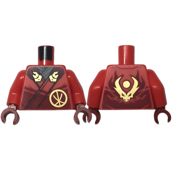 Torso Robe Dark Red Straps, Gold Buckles, Ninjago Logogram Letter K and Dragon Head and Orb on Back Pattern / Red Arms / Dark Red Hands