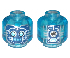 Minifigure, Head Alien Robot with Medium Azure Eyes and Mouth, Dark Blue Panels with Silver Circuitry and Circles Pattern