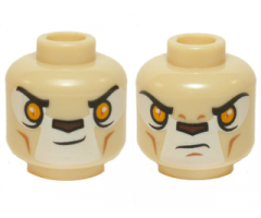 Minifigure, Head Dual Sided Alien Chima Lion with Orange Eyes and Dark Brown Nose, Neutral / Stern Pattern