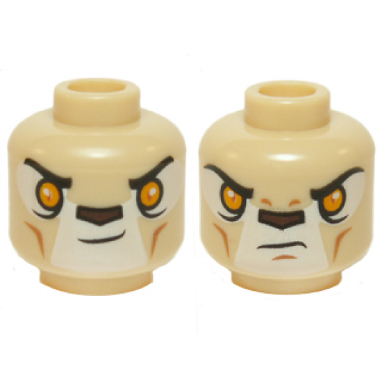 Minifigure, Head Dual Sided Alien Chima Lion with Orange Eyes and Dark Brown Nose, Neutral / Stern Pattern