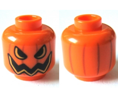 Minifigure, Head Pumpkin Jack O' Lantern Open Semicircular Eyes with Vertical Lines on Back Pattern
