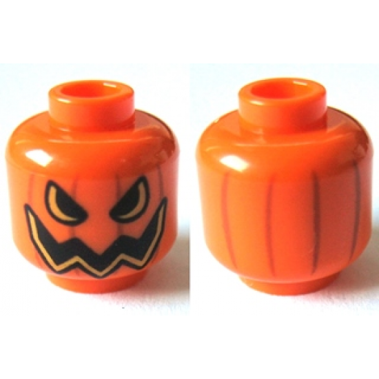 Minifigure, Head Pumpkin Jack O' Lantern Open Semicircular Eyes with Vertical Lines on Back Pattern