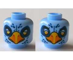 Minifigure, Head Dual Sided Alien Chima Eagle with Yellow Eyes, Dark Blue Eye Shadow and Feathers, and Bright Light Orange Beak, White / Bright Light Orange Pupils Pattern