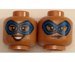 Minifigure, Head Dual Sided Female Blue Eye Mask, Open Mouth Smile / Determined Pattern