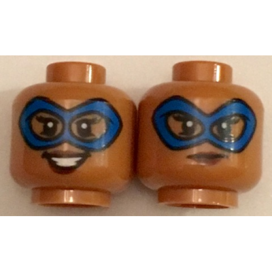 Minifigure, Head Dual Sided Female Blue Eye Mask, Open Mouth Smile / Determined Pattern