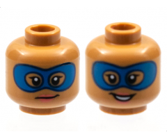 Minifigure, Head Dual Sided Female Blue Domino Mask, Dark Pink Lips, Grin / Open Smile Pattern