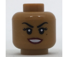 Minifigure, Head Female Black Eyebrows, Eyelashes, Beauty Mark Under Left Eye, Dark Red Lips Pattern