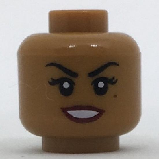 Minifigure, Head Female Black Eyebrows, Eyelashes, Beauty Mark Under Left Eye, Dark Red Lips Pattern