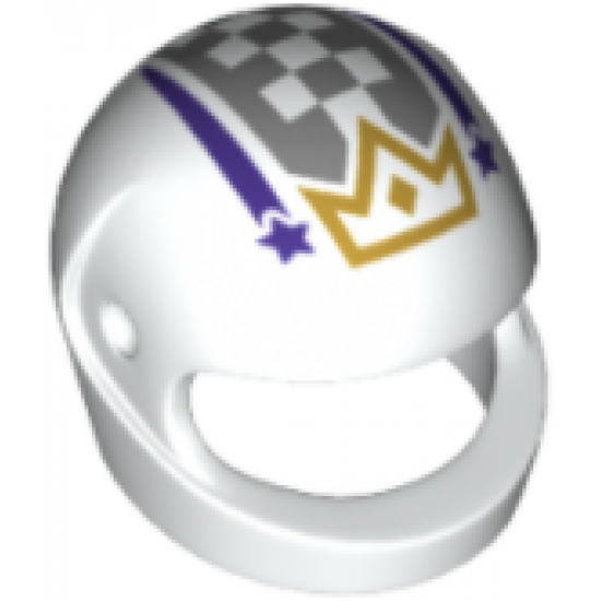 Minifigure, Headgear Helmet Motorcycle (Standard) with Gold Crown, Dark Purple Stars and Stripes and Dark Bluish Gray Checkered Pattern