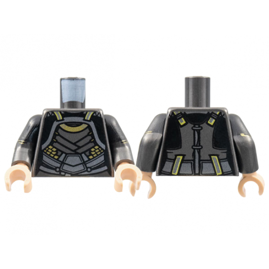Torso Female Armor, Silver Plates, Gold Trim Pattern / Pearl Dark Gray Arms with Black Short Sleeves, Gold Circles Pattern / Light Nougat Hands