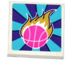 Tile 2 x 2 with Dark Pink Basketball and Gold Flames Pattern (Sticker) - Set 41127