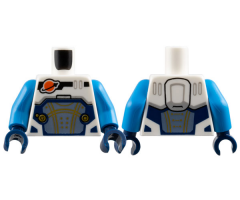 Torso Reddish Orange and Black Classic Space Logo, Sand Blue Panel with Gold Lines, Dark Blue Trim Pattern / Dark Azure Arms / Dark Blue Hands