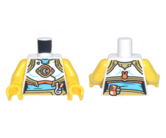 Torso Female Crop Top with Gold Trim, Medium Azure and Orange Cresent Moon Symbol, Bunny Head, and Pouch Pattern / Yellow Arms / Yellow Hands