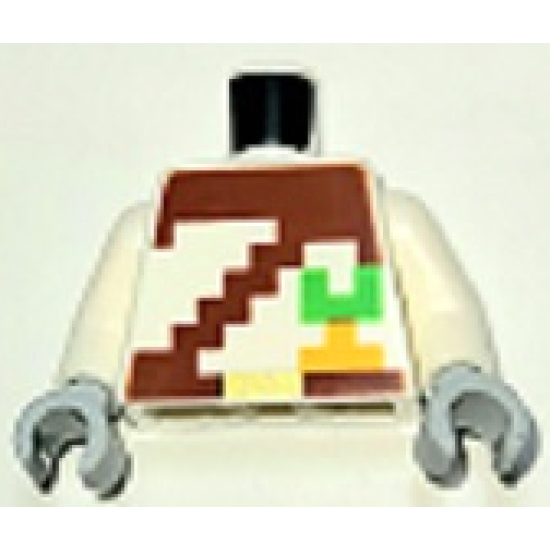 Torso Pixelated Reddish Brown Strap over Shirt, Carrot, and Belt with Gold Buckle Pattern / White Arms / Light Bluish Gray Hands