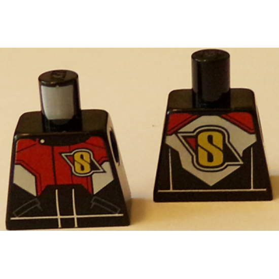 Torso Race Suit with Red and White Chest and Back Panel with Yellow 'S' Logo Pattern