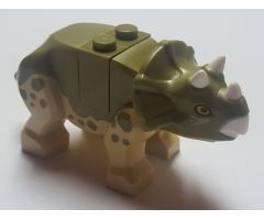 Dinosaur Triceratops Baby with Olive Green Top with White Horns and Beak Pattern with Brick and Plate