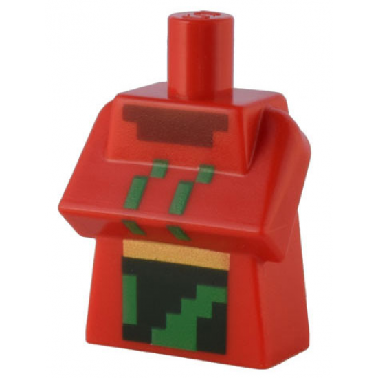 Torso, Modified Long with Folded Arms with Pixelated Dark Red Collar and Green, Dark Green and Gold Apron Pattern