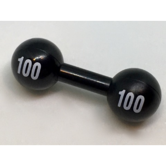 Minifigure, Utensil Barbell with White '100' on Ends Pattern