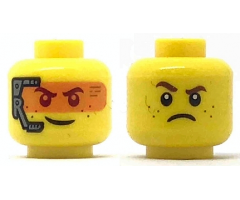 Minifigure, Head Dual Sided Smile with Silver Headset and Orange Head-Up Display (HUD) / Frown Pattern