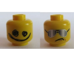 Minifigure, Head Dual Sided Silver Sunglasses with Vertical Lines / Scribble-Face Smile Pattern