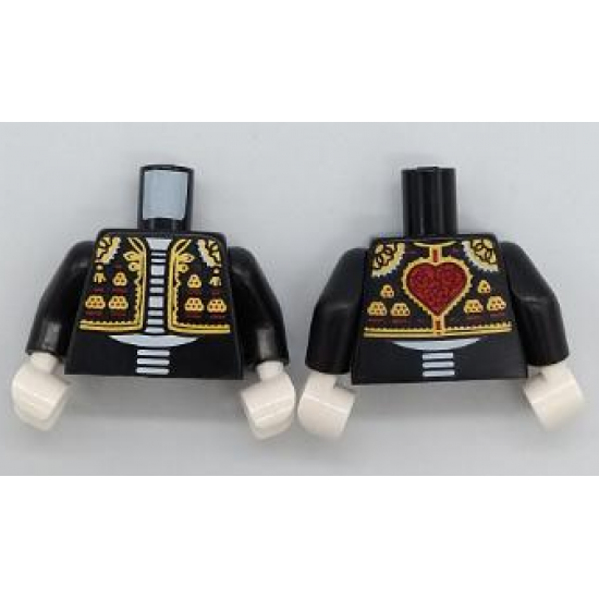 Torso Suit Jacket Bolero with Elaborate Gold Trim, White Skeleton Torso, Red Heart on Back Pattern (BAM) / Black Arms / White Hands