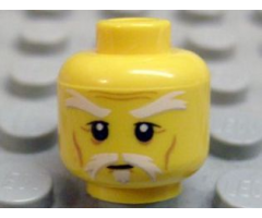 Minifigure, Head White Bushy Eyebrows, Moustache and Soul Patch, Upper Eyelids, Medium Nougat Cheek Lines and Wrinkles, Neutral Pattern