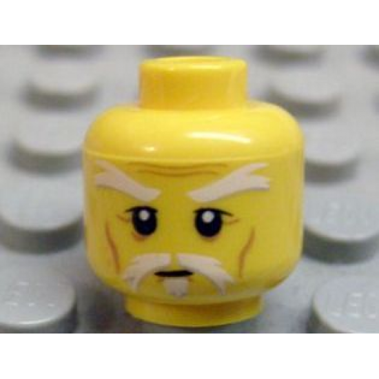 Minifigure, Head White Bushy Eyebrows, Moustache and Soul Patch, Upper Eyelids, Medium Nougat Cheek Lines and Wrinkles, Neutral Pattern