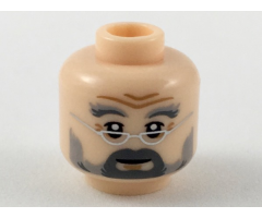 Minifigure, Head Light Bluish Gray and Dark Bluish Gray Bushy Eyebrows, Smooth Moustache and Full Beard, Upper Eyelids, Silver Semicircle Glasses, Medium Nougat Chin Dimple, Forehead Creases and Wrinkles, Slight Grin Pattern