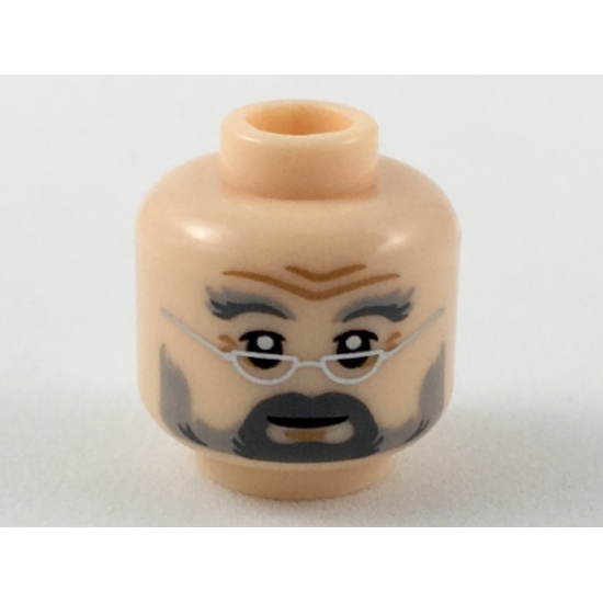 Minifigure, Head Light Bluish Gray and Dark Bluish Gray Bushy Eyebrows, Smooth Moustache and Full Beard, Upper Eyelids, Silver Semicircle Glasses, Medium Nougat Chin Dimple, Forehead Creases and Wrinkles, Slight Grin Pattern