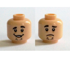 Minifigure, Head Dual Sided Black Eyebrows, Chin Stubble, Open Mouth Grin / Sad Face Pattern (Shaggy)