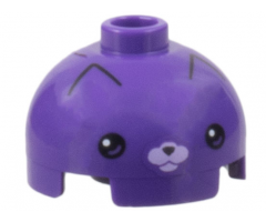 Brick, Round 2 x 2 Dome Top with Cat Face, Black Eyes, Nose, and Pointed Ear Outlines, Lavender Muzzle Pattern